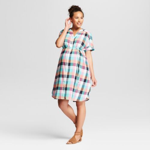 Ingrid & Isabel Womens Plaid Dolman Maternity Tie Waist Shirt Dress New w/ Tags