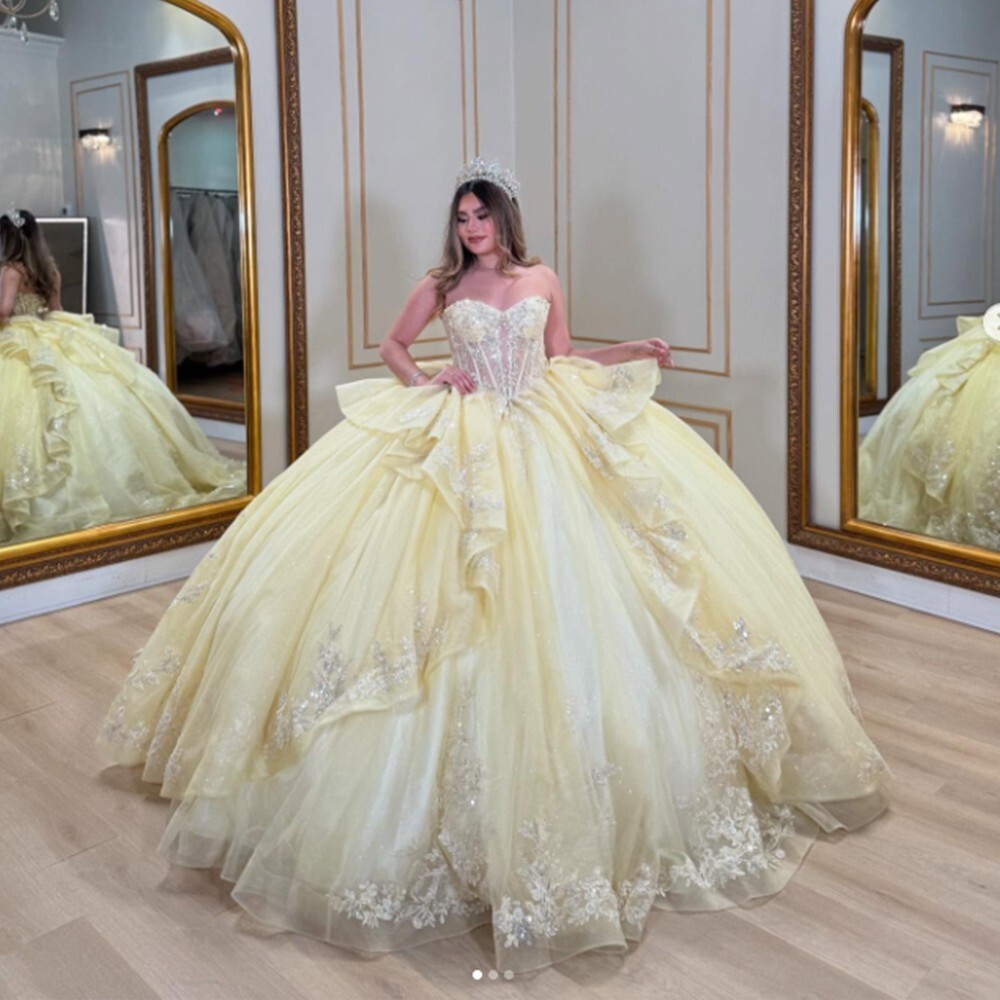 yellow quince dress Quinceanera Dresses Princess Sweet 15 16 Party Prom 3D Flowers Ball Gown making you the center of attention as you enter the room Yellow Quinceanera Dress Ball Gown