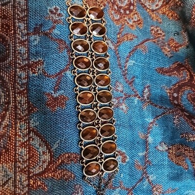Lia Sophia 20  Chocolate Amber  Faceted Oval Stones Brass Colored Bracelet Clasp