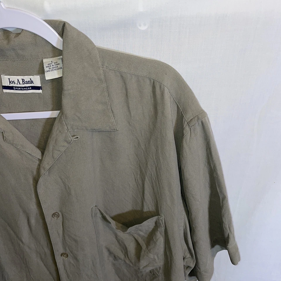 Jos. A. Bank Casual Shirt Mens Size Large Gray 100% Silk Button Up Short Sleeve - Image 4 of 4