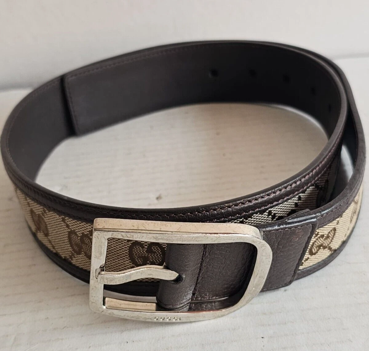 Ceinture Gucci GG beige et ébène suprême / cuir marron 449716   Made in Italy