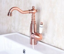 Antique Red Copper Ceramics Handles Bathroom Sink Mixer Tap Basin Faucet znf133