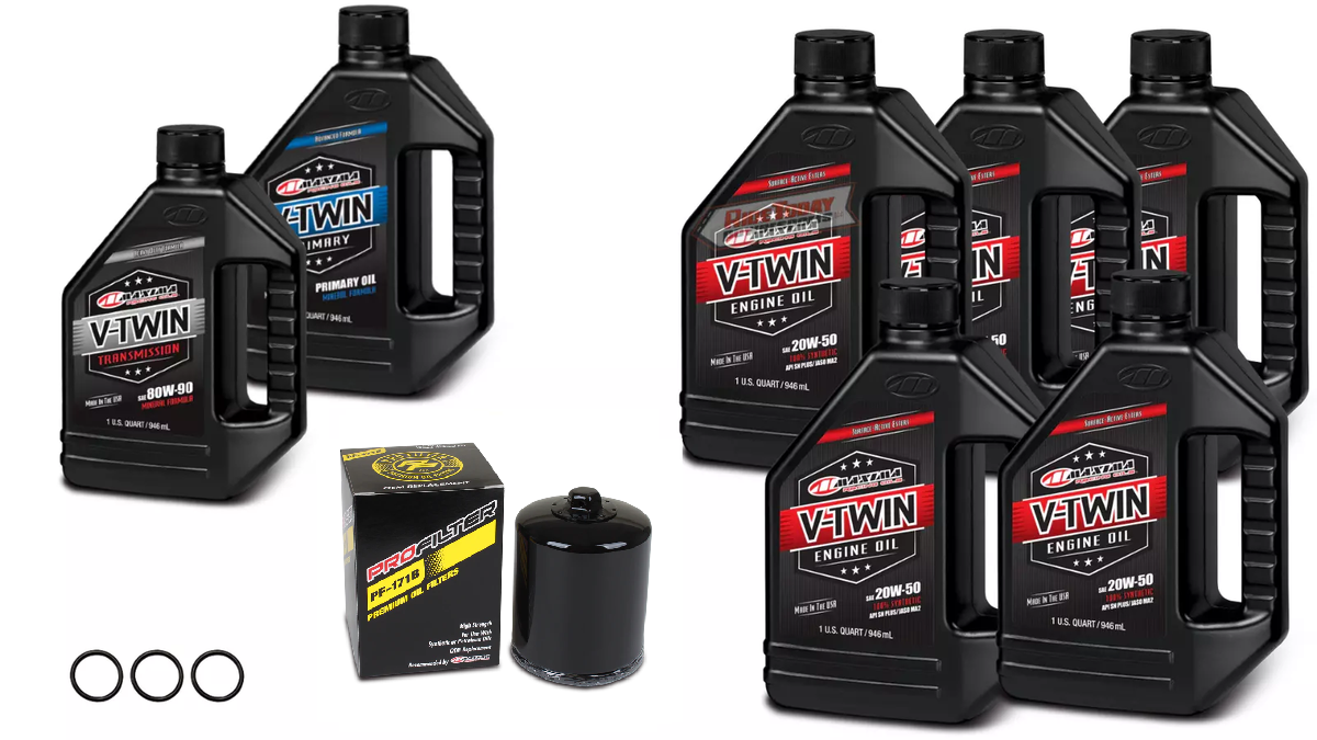 Maxima Synthetic 20W50 3 Hole Oil Change Kit Black Filter Harley