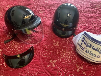 2 Vector Shorty Helmets Matching Pair Size Small & Medium New Face Shields Incl.