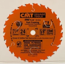 CMT P07024 X10 7-1/4" 24T Carbide Tooth Framing Saw Blade 5/8 Arbor NEW 10 Pack.