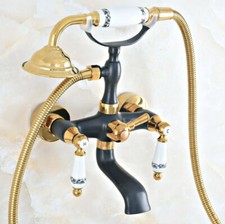 Black Gold Brass Bathtub Clawfoot Faucet Mixer Tap Telephone Handheld Shower