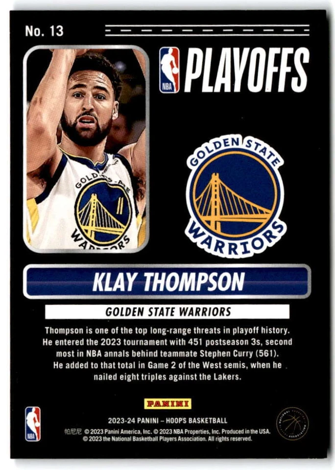 2023-24 Hoops Road to the Finals Second Round #13 KLAY THOMPSON  /999 Warriors  - Image 2 of 2