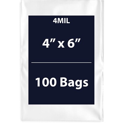 4'' x 6'' 100 Bags, 4Mil Flat Open Top Plastic Packaging LDPE Clear Poly Bags