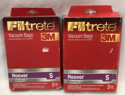 LOT OF 2 3M FILTRETE 64705A-6  VACUUM CLEANER BAGS TYPE S HOOVER 3037793 64705A