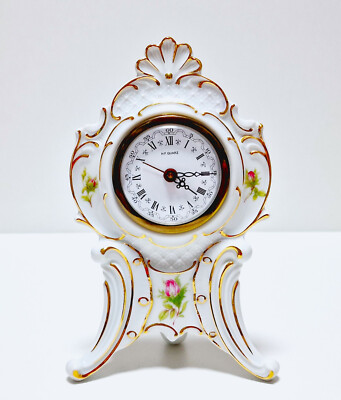 Lindner Porzellanuhr/Wecker ''Sancssouci'' -H.F Quarz Uhrwerk -Handarbeit - H.19cm