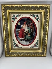 Merck Family's Old World Christmas Gold Framed Shadow Box Print Santa 85007