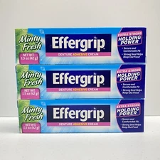 3 Boxes Effergrip Minty Fresh Denture Adhesive Cream 1.5 oz EXTRA STRONG HOLD