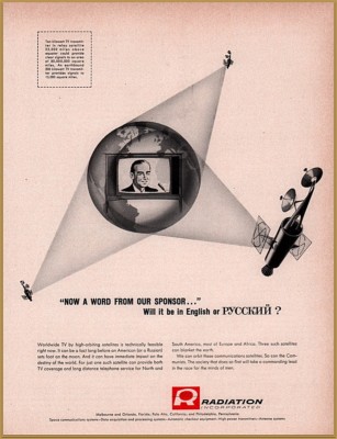 1962  Radiation Corp Print Ad Satellite to Television  Russia 