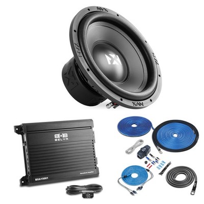 NVX 1x NSW122v3 12'' Dual 2-ohm Subwoofer, 1x XKIT82 Wiring + Belva 1x BXA15001