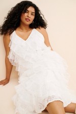 Anthropologie BHLDN Jia Bias-Cut Lace Ruffled V-Neck Ivory Gown 18W NWOT