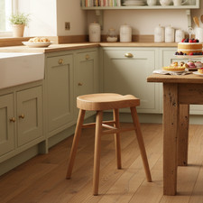Image of Pair of Solid Ash wood dining stools with carved seat pad - Garden Trading