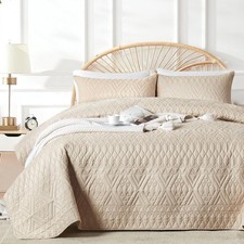 Full/Queen Size Quilt Bedding Set,Beige Lightweight Microfiber Soft