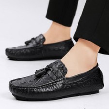 Men's Crocodile Pattern Tassel Loafers Casual Driving Dress Work Round Toe Shoes
