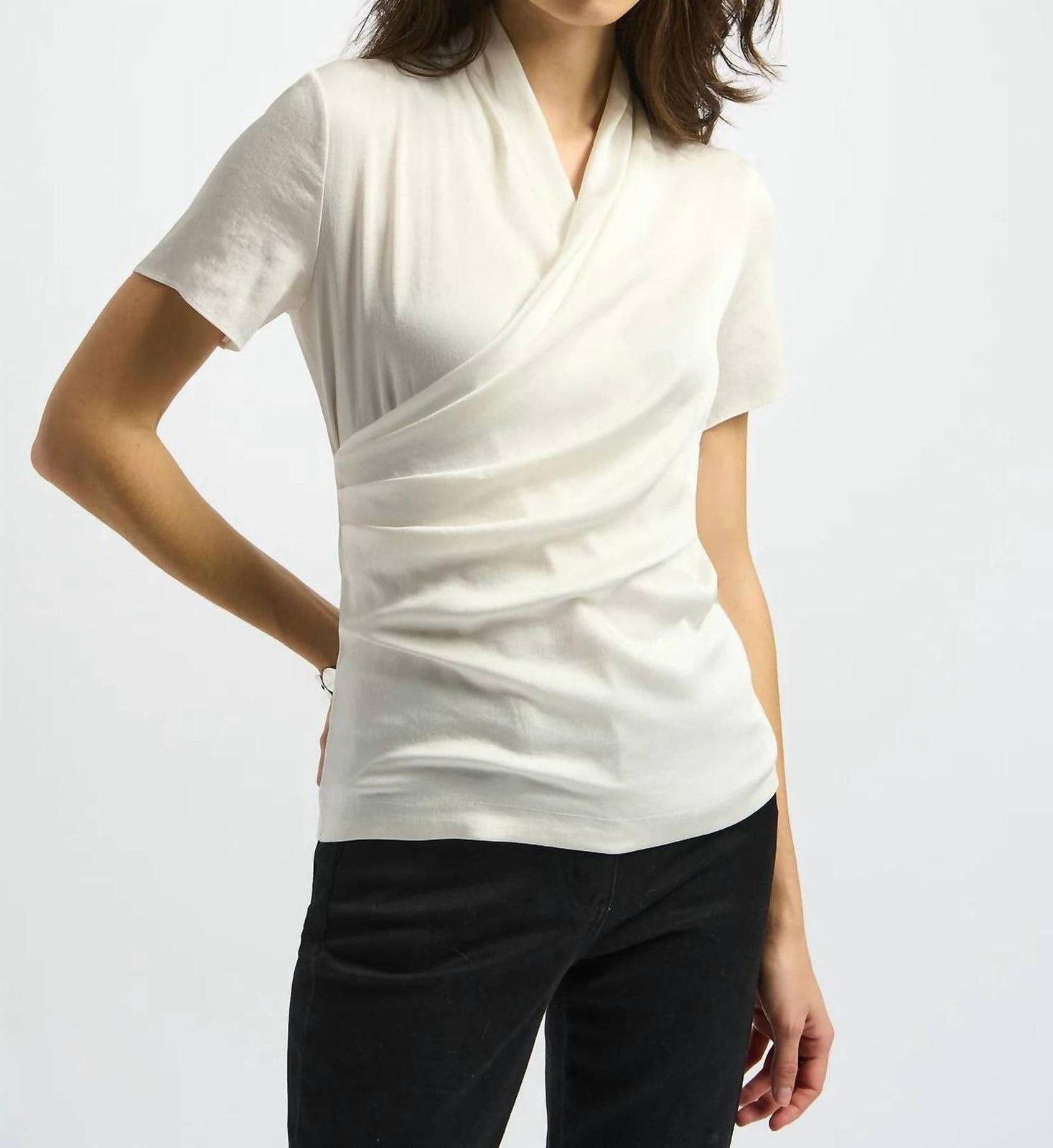 Joseph Ribkoff Faux Wrap Short Sleeve Satin Knit Top Size 8