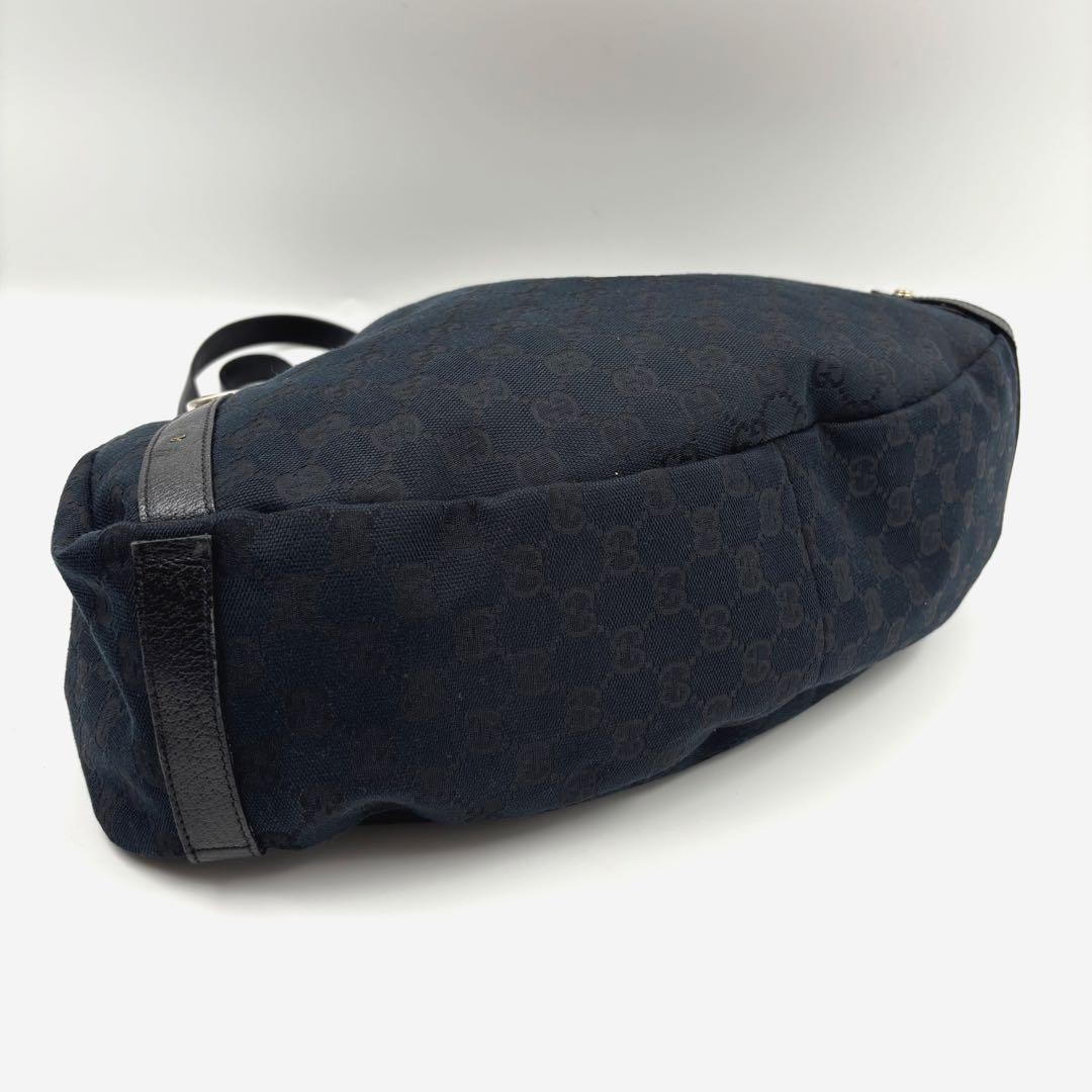 GUCCI Abbey GG Canvas Tote Bag Unisex Navy Leather Gold Excellent Condition thumbnail 5