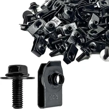 100 Pcs M6-1.0 Body Bolts and U Nuts Kits, Bumper Fender Liner Push Pull -Black