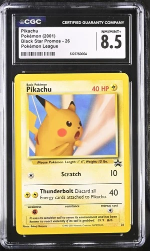 CGC 8.5 NM/MINT+ Pikachu (snap) 26 Black Star Promo Wotc League Pokemon Card