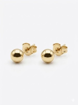 Solid 14K Gold Ball Stud Earring Push Back
