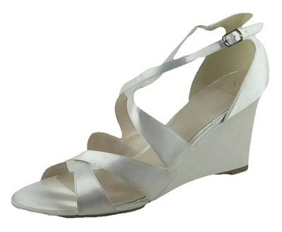 Jenny Packham Damen-Sandalen UK 8 EU 41 elfenbeinfarben Satin Keilabsatz Abend-/Hochzeit