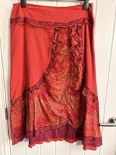 Gonna Per Una Taglia 14L Rossa Orlo Increspato Midi Pizzo Marchi Spencer Boho Nuova con etichette