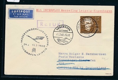 6954) DDR, IF Messe-SF Leipzig - Kopenhagen 29.2.60, DS ab BRD EF 25PF Haydn