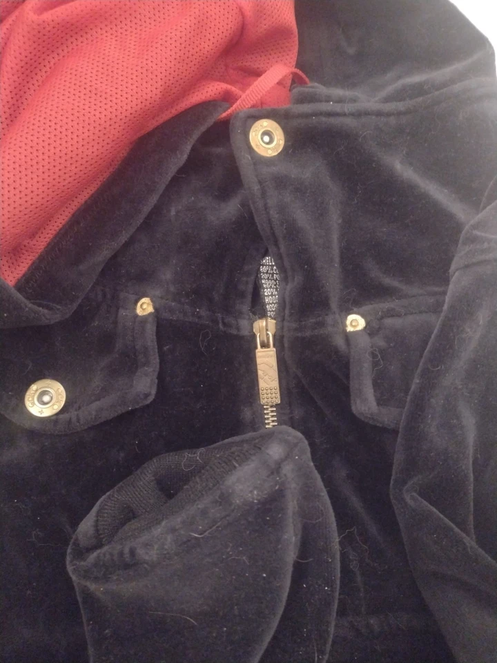 Sudadera con Capucha Y2K Ecko Para Mujer Roja Negra Terciopelo Cremallera con Logo Rojo y Cuentas Blancas XL Foto 3 de 4