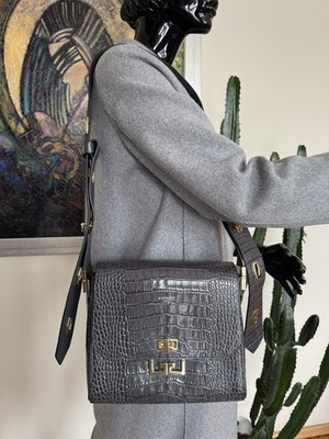 Givenchy EDEN Croc Kalbsleder Medium Schultertasche Crossbody Bag Storm Grey