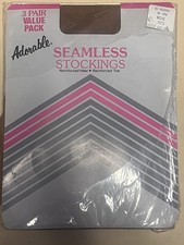 Vtg 1985 3pr 100 Nylon Adorable Seamless Stockings 9.5-11 Beige NOS