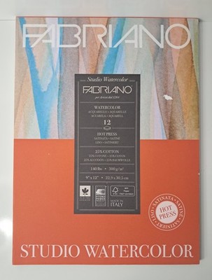 Fabriano Studio Hot Press Watercolor Pad Student-Grade Paper Made In Italy 9x12''