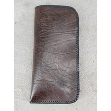 Brown Faux Leather Eyeglasses Case Slip Pouch with Belt Loop Whipstitch Trim