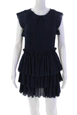 Maje Womens Sleeveless Tiered Pullover Pleated Mini Dress Blue Size 4