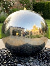 Image of Solar Power 75cm Stainless Steel Ball Sphere Water Feature LED Light