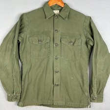 VTG US Army Utility Shirt 15.5 x 35 Small Cotton Sateen OG-107 70s Military USA