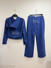 NWT Juicy Couture Blue Velour Tracksuit Set Size S Rhinestone Y2K