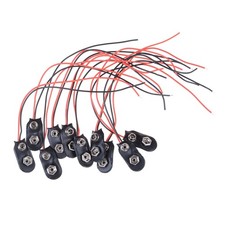 10 Pack 9V Battery Clip I Type Faux Leather Black Red Wires Leads Length 5.9"