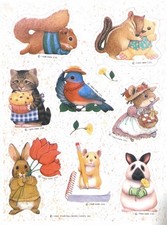 Vintage Hallmark Sweet Animals Sticker Sheet Holding Things