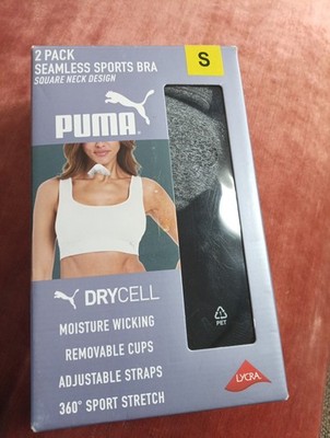 PUMA 2 Pack Seamless Sports Bras Moisture Wicking Gray/Black  Small S