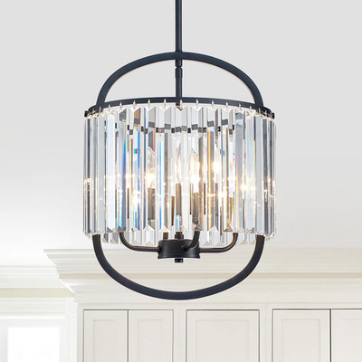 Mini Black Crystal Chandelier 4-Light Elegant Pendant for Dining Room & Kitchen