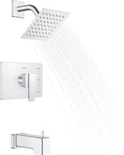 Chrome Tub and Shower Trim Kit, Square Tub Shower Faucet Set Complete with 6-Inc