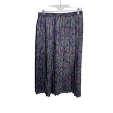 Vintage Russ Pleated Preppy Midi Skirt Womens 14 Purple Paisley Silky Satin