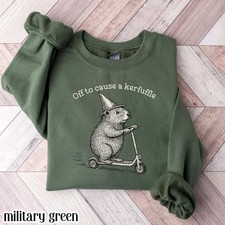 Off To Cause A Kerfuffle Sweatshirt Funny Groundhog Scooter Sweater Silly Animal
