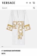 Versace Baroque Bathrobe Authentic Cotton One Size, Yellow/Gold White
