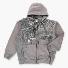 Vintage TAPOUT MPS Lion 00s Y2K Grey Hooded Full Zip Sweatshirt (2XL)