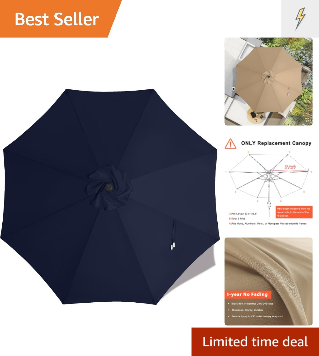 For 8 Ribs-navy Blue Canopy Only