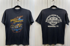 Vintage 80s Harley Davidson Tshirt Men  s Faded Black 1930 Model 74 Motocycle
